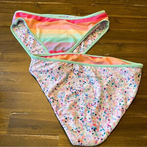Eddie Bauer Girls Bikini Swimsuit Bottoms Reversible Striped Colorful Rainbow